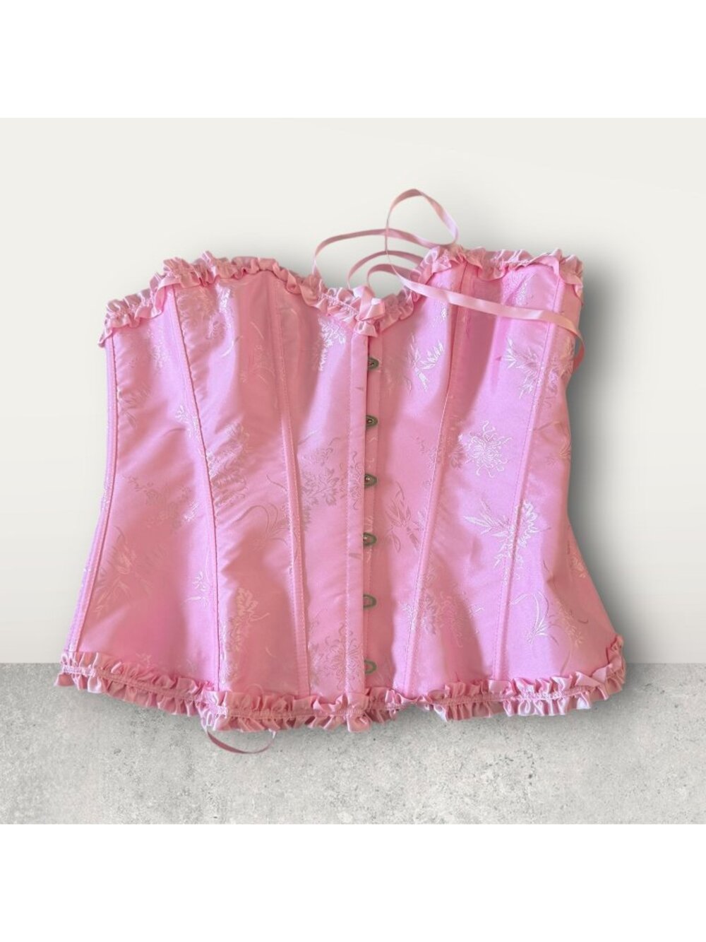 PINK Floral Laceup Ruffle Trim Corset Top Size XXL